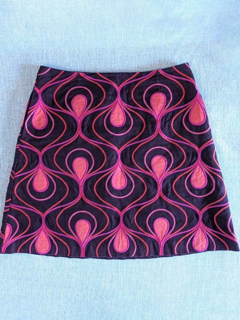 Boden Embroidered A-Line Skirt with Pockets, Lined Brown Pink Retro Size 10